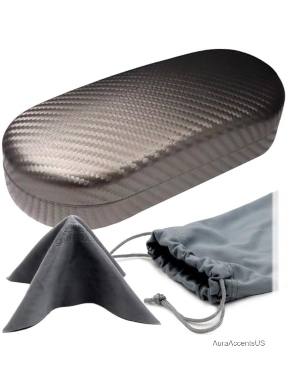 Hard Large Sunglasses Case Faux Leather Eyeglass Holder with Pouch & Cloth